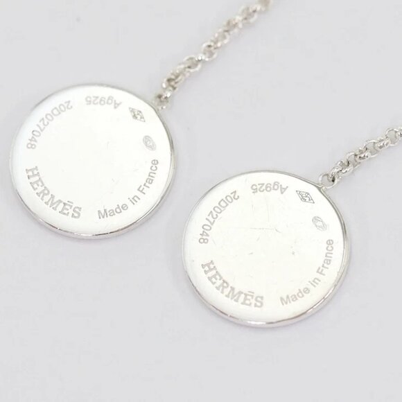 HERMES Ex-Libris Round Drop Stud Earrings Silver 925 & 18k Rose Gold Auth w/Box - Picture 5 of 11